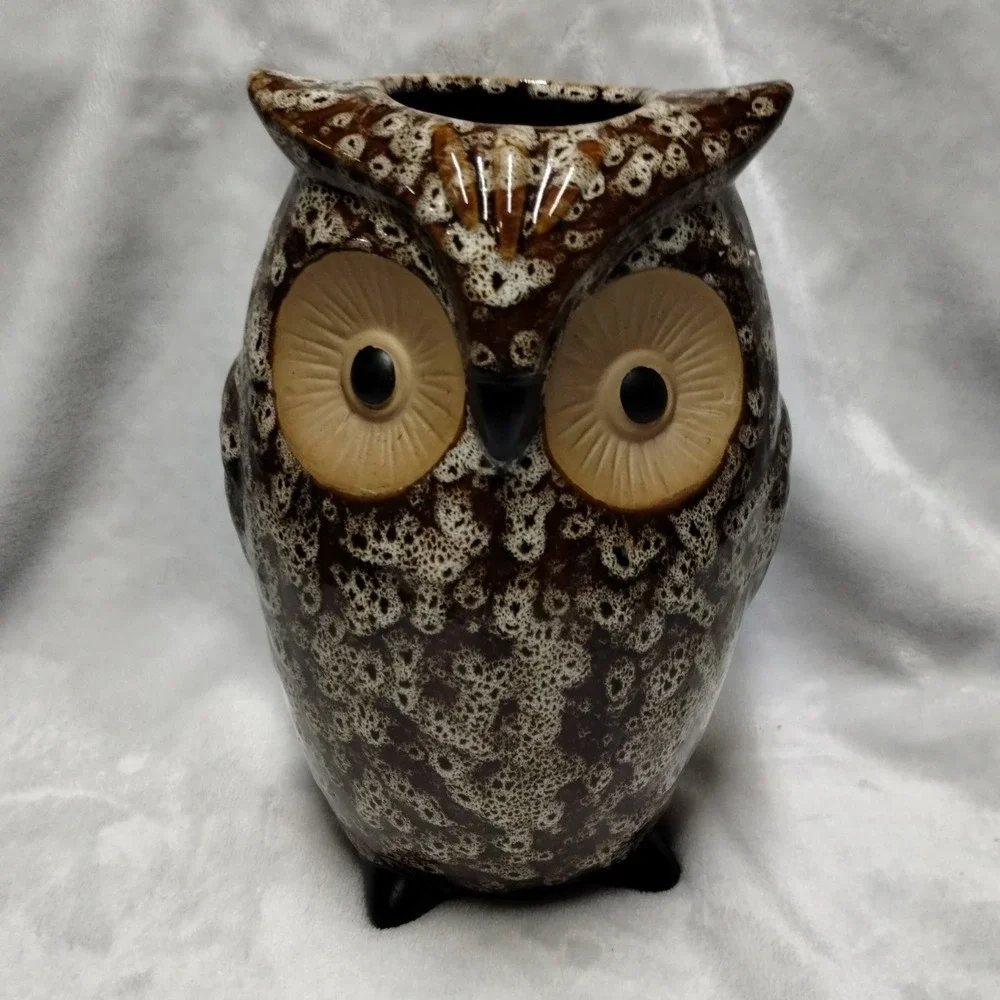 Elegant Expressions‎ Ceramic Owl Vase Brown White Dappled Glaze BS51456W Rustic